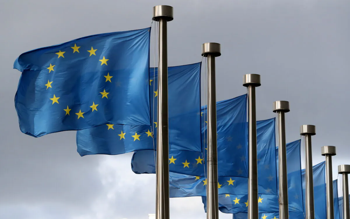 EU flags flutter in front of the European Commission headquarters in Brussels, Belgium, on Oct. 2, 2019. (Yves Herman/Reuters)