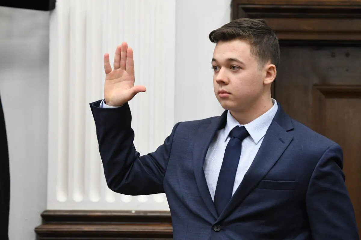 Kyle Rittenhouse is sworn in to testify during his trial at the Kenosha County Courthouse in Kenosha, Wis., on Nov. 10, 2021. (Mark Hertzberg-Pool/Getty Images)