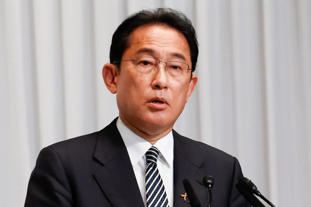 Japan's Prime Minister and ruling Liberal Democratic Party (LDP) leader Fumio Kishida speaks during a news conference at the party headquarters in Tokyo, on Nov. 1, 2021. (Rodrigo Reyes Marin/Pool Photo via AP)