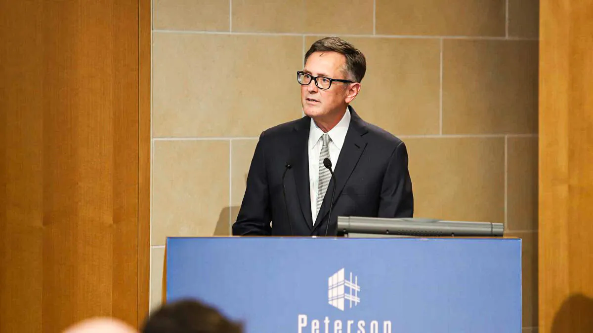 Federal Reserve Vice Chairman Richard H. Clarida presents his insights on the economic outlook and monetary policy at the Peterson Institute in Washington, on Oct. 25, 2018. (Jeremey Tripp/Peterson Institute)