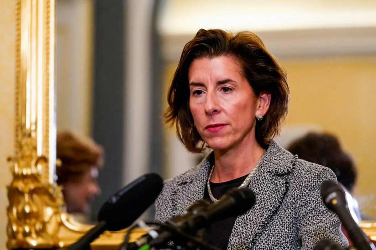 Commerce Secretary Gina Raimondo speaks during a news conference about supply chain issues affecting the U.S. economy at the U.S. Capitol in Washington, on Nov. 4, 2021. (Elizabeth Frantz/Reuters)