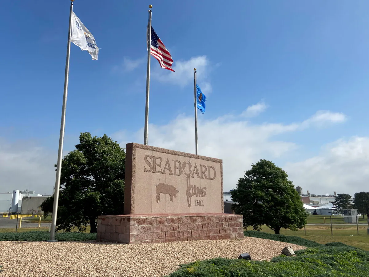 The logo of Seaboard Foods hog processing plant is seen in Guymon, Okla., on May 13, 2020. (Andrew Hay/Reuters File Photo)