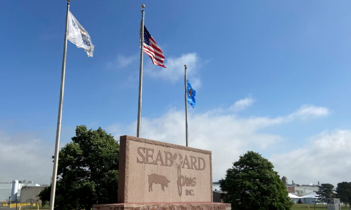 The logo of Seaboard Foods hog processing works  is seen successful  Guymon, Okla., connected  May 13, 2020. (Andrew Hay/Reuters File Photo)