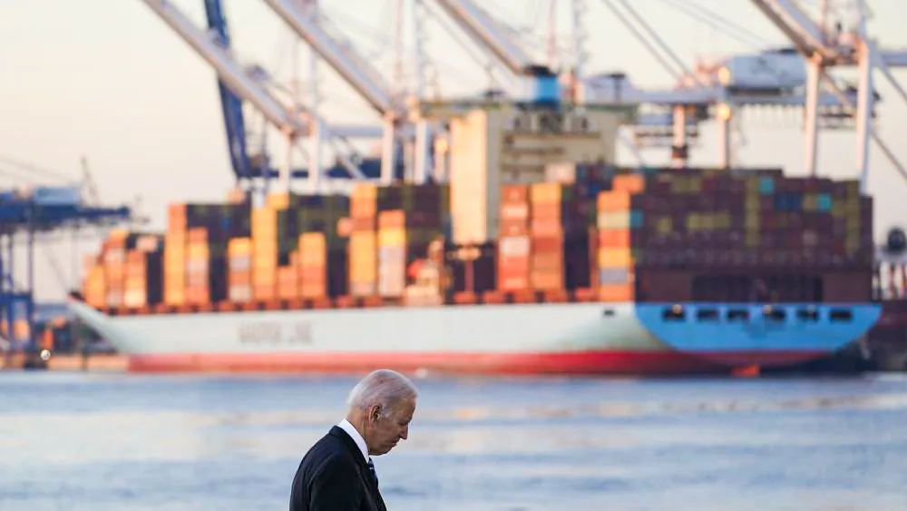 President Joe Biden departs after speaking during a visit at the Port of Baltimore, Wednesday, Nov. 10, 2021. (AP Photo/Susan Walsh)