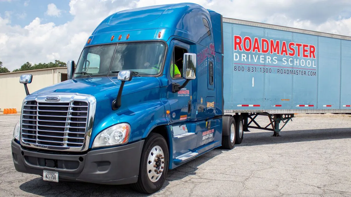 A Roadmaster truck driving school rig offers hands-on training for students seeking to obtain their commercial drivers license and head out on the open road. (Roadmaster Driving School photo)
