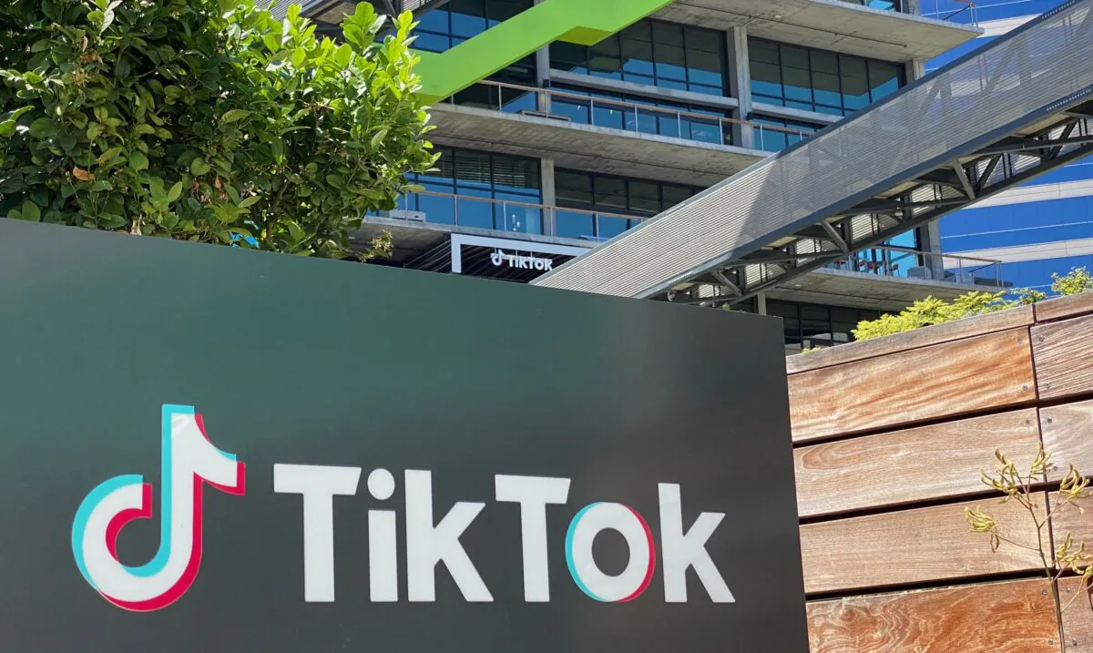 The logo of Chinese video app TikTok is seen on the side of the company's new office space at the C3 campus on August 11, 2020 in Culver City, California.  (Chris Delmas/AFP via Getty Images)