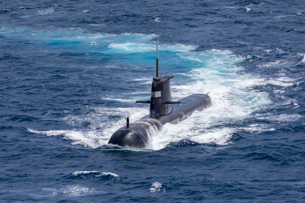 Royal Australian Navy submarine HMAS Rankin is seen during AUSINDEX 21, a biennial maritime exercise between the Royal Australian Navy and the Indian Navy in Darwin, Australia, on Sept. 5, 2021. (POIS Yuri Ramsey/Australian Defence Force via Getty Images)