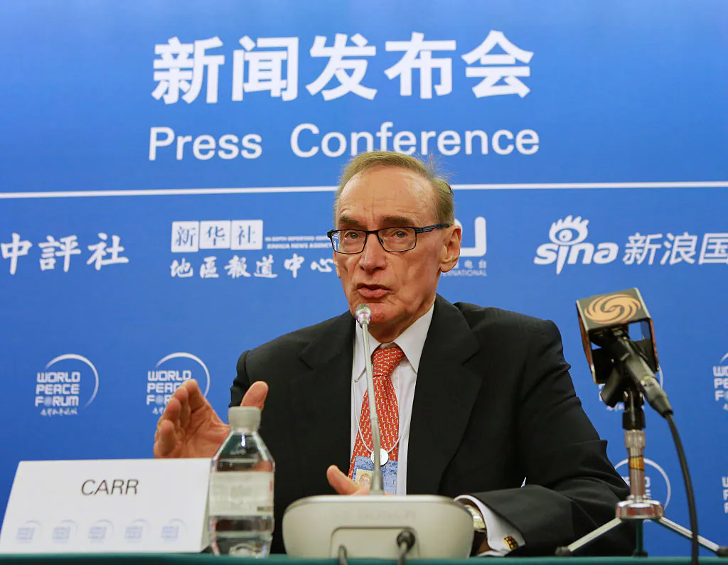 Australia's former Foreign Minister Bob Carr attends a press conference to discuss security cooperation of South China Sea during the fifth World Peace Forum at Beijing's Tsinghua University on July 17, 2016 in Beijing, China. (Qi Tian/Getty Images)