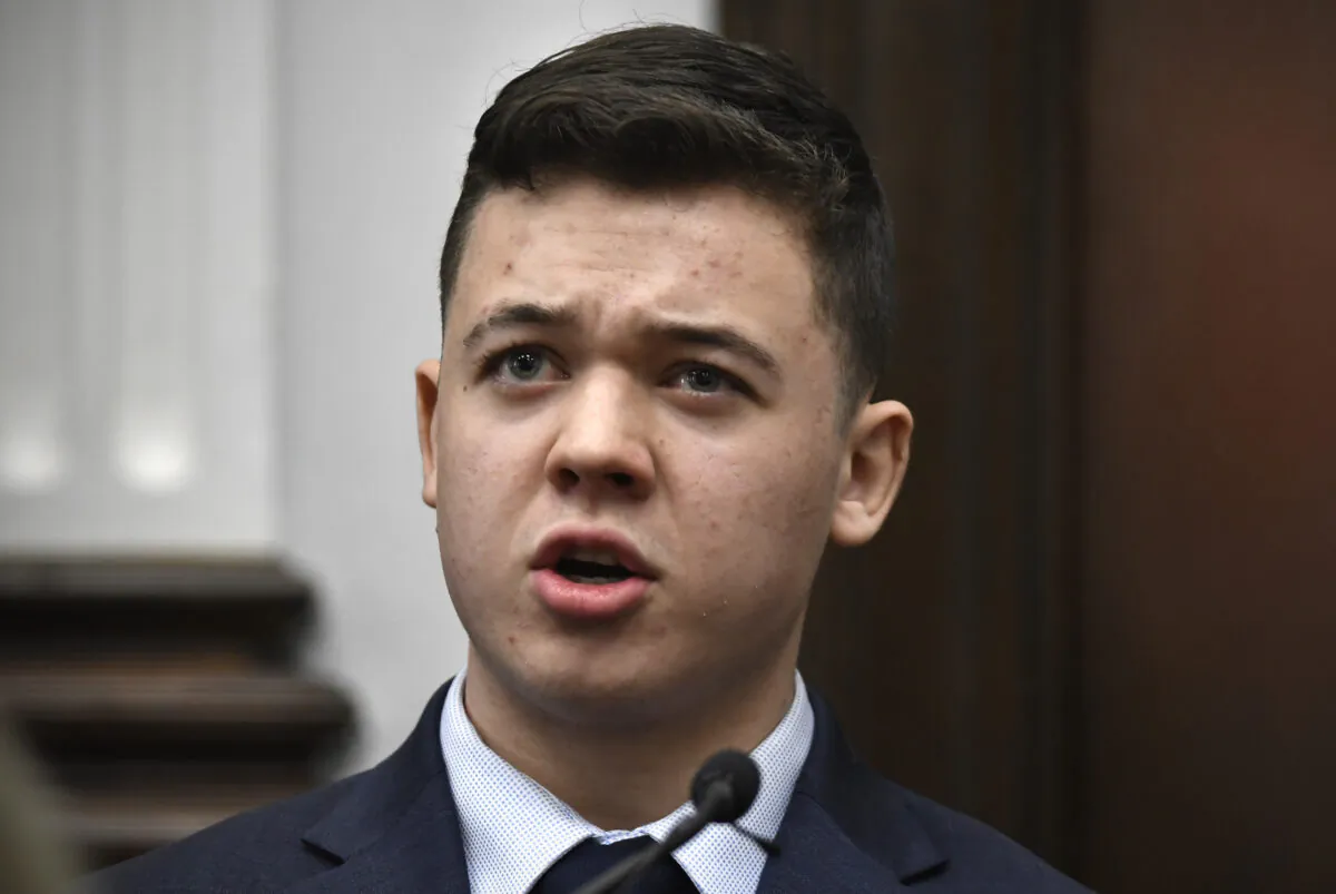 Kyle Rittenhouse testifies during his trial at the Kenosha County Courthouse in Kenosha, Wis., on Nov. 10, 2021. (Sean Krajacic/The Kenosha News via AP)