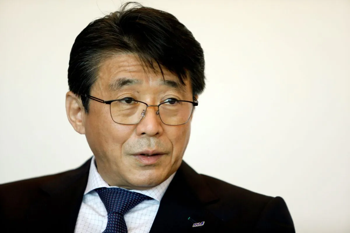 All Nippon Airways (ANA) Holdings Inc. President and CEO Shinya Katanozaka speaks during an interview with Reuters at the company's headquarters in Tokyo, Japan on Nov. 11, 2021. (Androniki Christodoulou/Reuters)