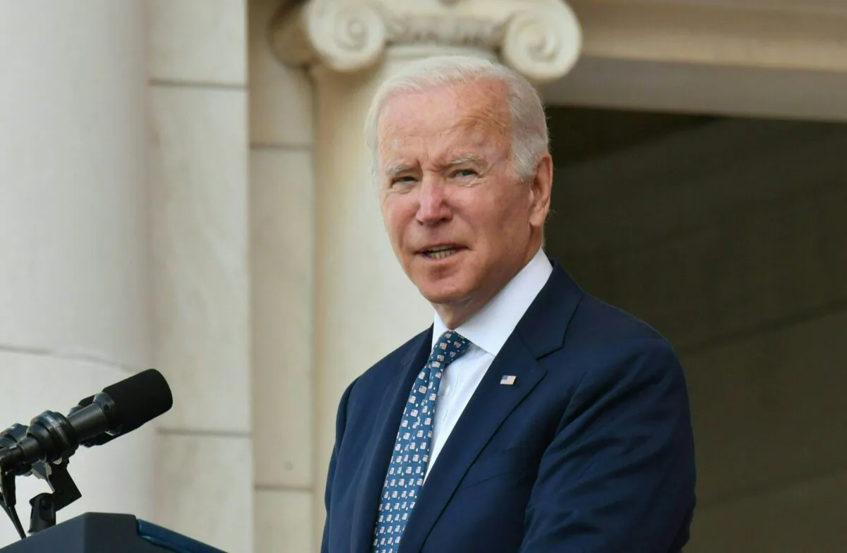 President Joe Biden speaks during an event to commemorate Veterans Day in the Memorial Amphitheater, at Arlington National Cemetery in Arlington, Va., on Nov. 11, 2021. (Nicholas Kamm/AFP via Getty Images)