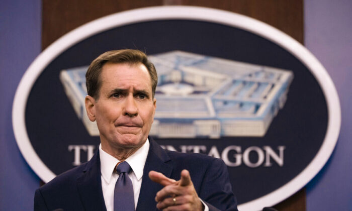 Pentagon press secretary John Kirby speaks during a press briefing at the Pentagon in Arlington, Va., on Sept. 3, 2021. (Drew Angerer/Getty Images)