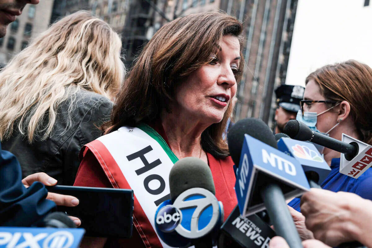 New York Governor Kathy Hochul attends the annual Columbus Day Parade in Manhattan on October 11, 2021. (Photo by Spencer Platt/Getty Images)