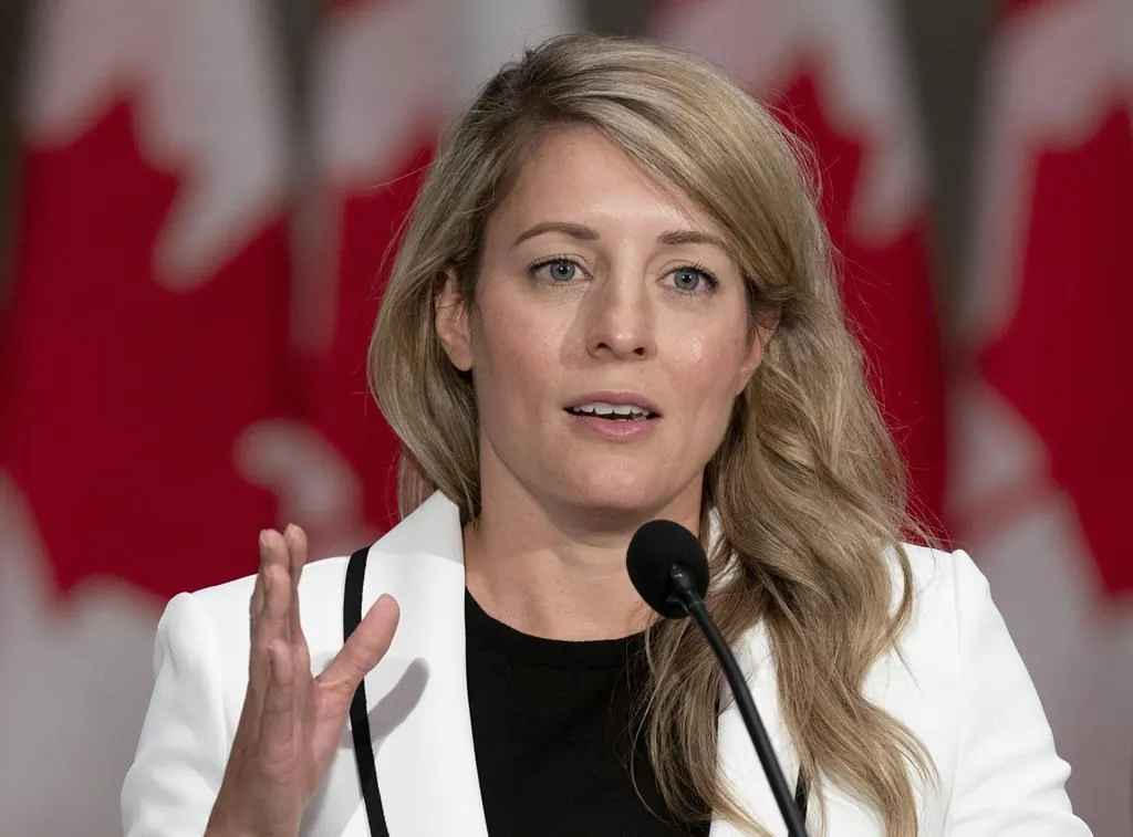 Foreign Affairs Minister Melanie Joly speaks during a news conference, October 26, 2021 in Ottawa. (The Canadian Press/Adrian Wyld)
