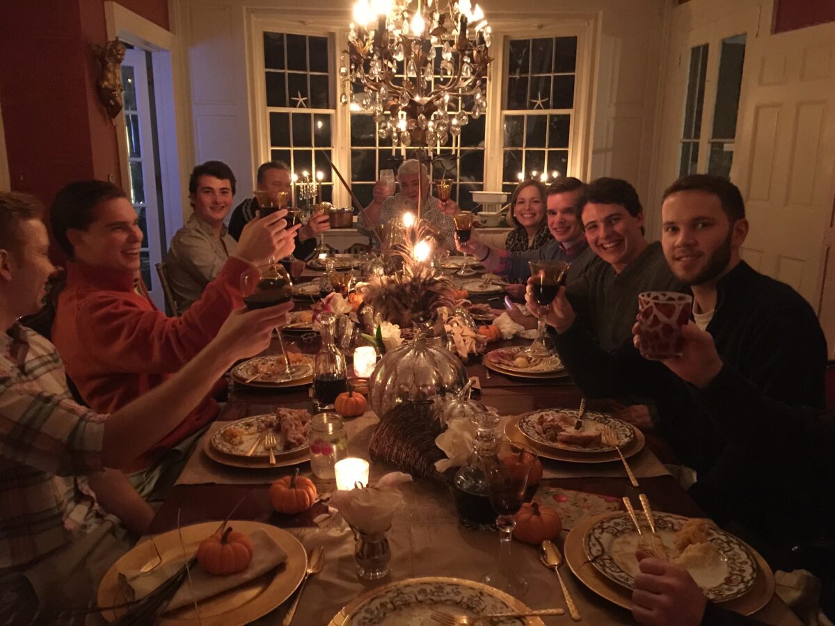 A previous Thanksgiving dinner at the Isacs's, with Peter at the head of the table. (Courtesy of the Isacs Family)