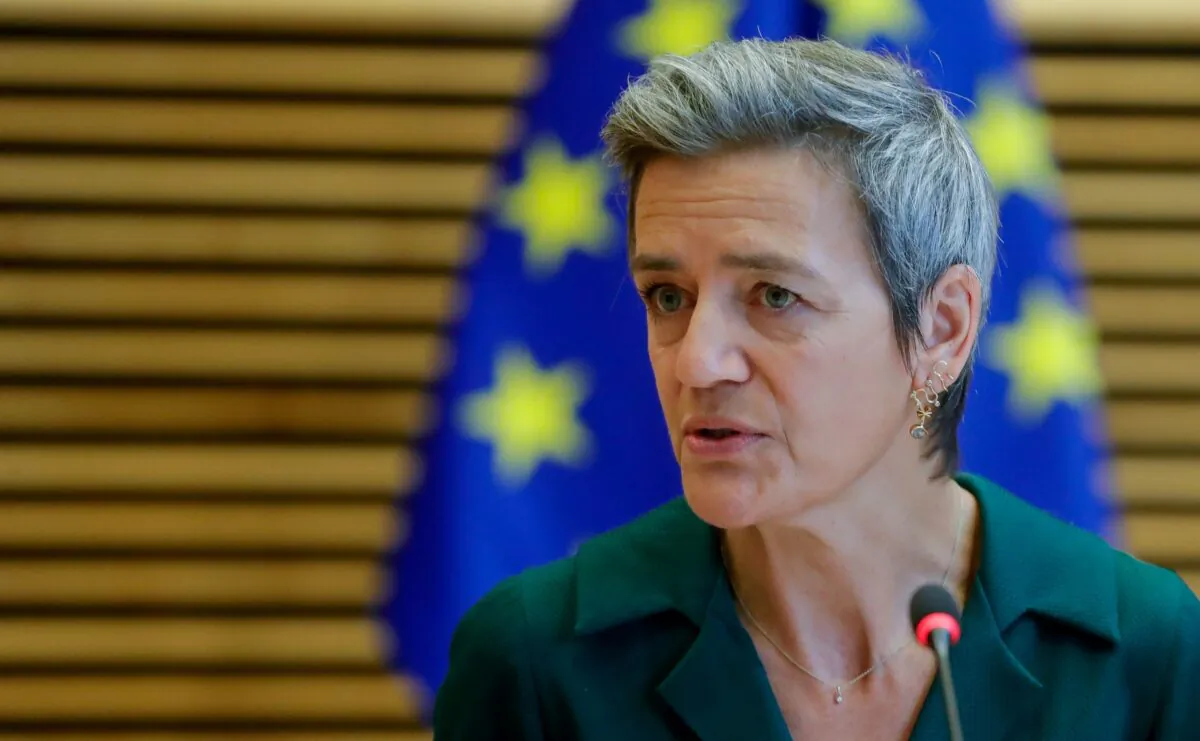 European Commission Vice-President in charge of Europe Fit for the Digital Age, Margrethe Vestager talks at the start of a meeting of the College of Commissioners at the Berlaymont, in Brussels, Belgium on Nov. 10, 2021. (Stephanie Lecocq/Pool via Reuters)