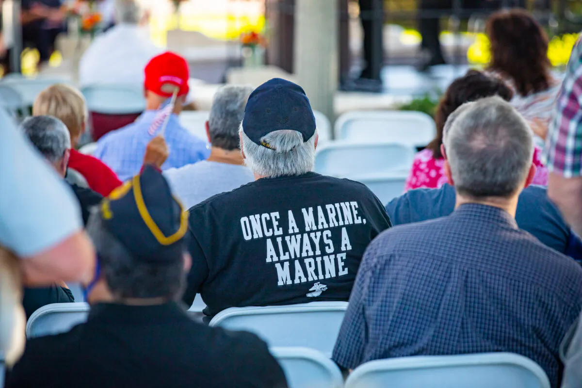 Veterans gather at a Veterans Day celebration in the City of Orange, Calif., on Nov. 11, 2021. (John Fredricks/The Epoch Times)