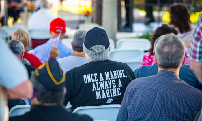 Veterans gather at a Veterans Day celebration in the City of Orange, Calif., on Nov. 11, 2021. (John Fredricks/  Pezou)