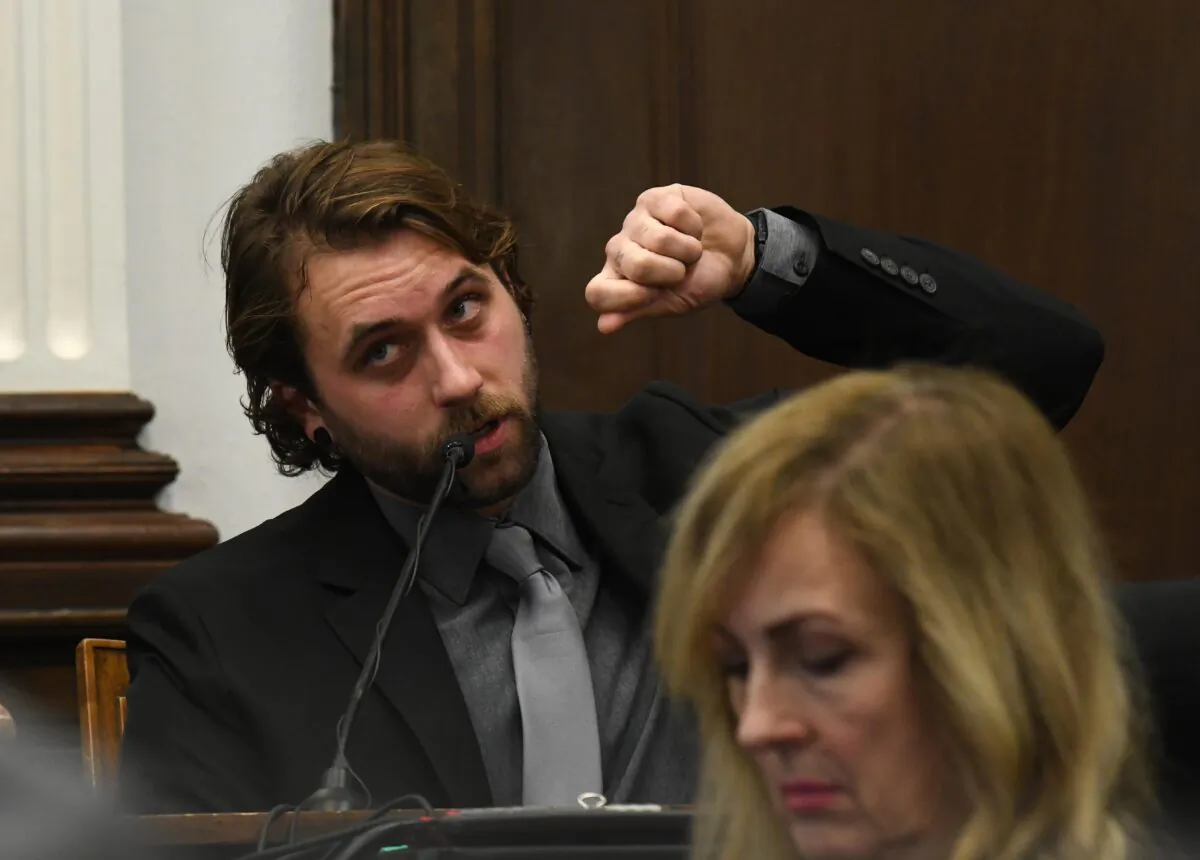 Gaige Grosskreutz, who was shot by Kyle Rittenhouse, testifies during Rittenhouse's trial at the Kenosha County Courthouse in Kenosha, Wis., on Nov. 8, 2021. (Mark Hertzberg/Pool/Getty Images)