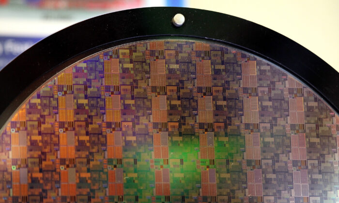 A silicon wafer is displayed in San Jose, Calif. on March 23, 2011. (Justin Sullivan/Getty Images)