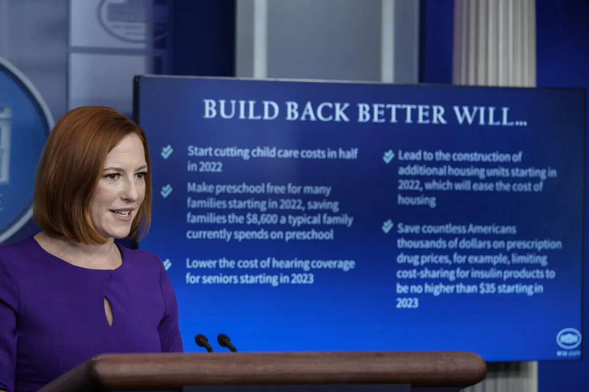 White House Press Secretary Jen Psaki speaks during the daily press briefing at the White House, in Washington, on Nov. 12, 2021. (Drew Angerer/Getty Images)