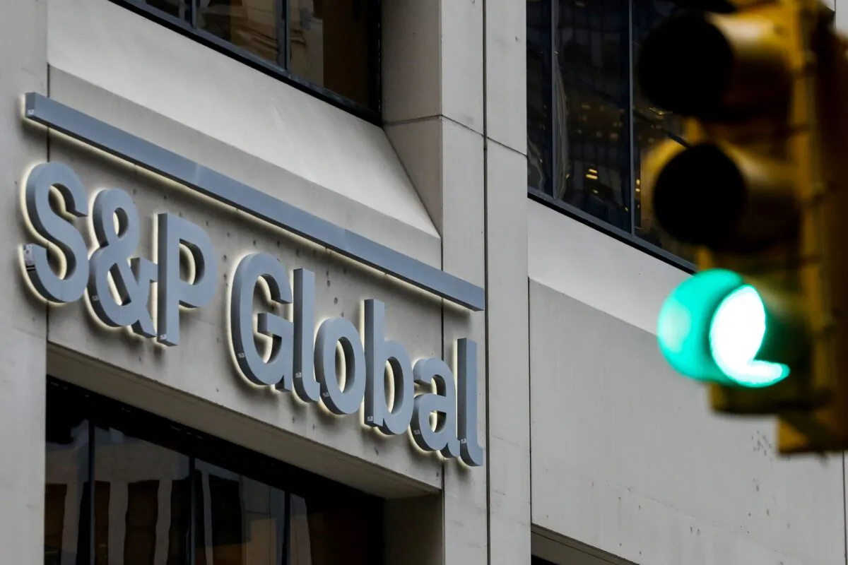 The S&P Global logo is displayed on its offices in the financial district in New York City, on Dec. 13, 2018. (Brendan McDermid/Reuters)