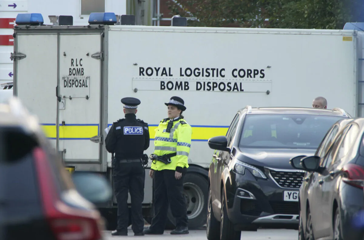 Emergency services outside Liverpool Women's Hospital in Liverpool, England, on Nov. 14, 2021. (Peter Byrne/PA via AP)