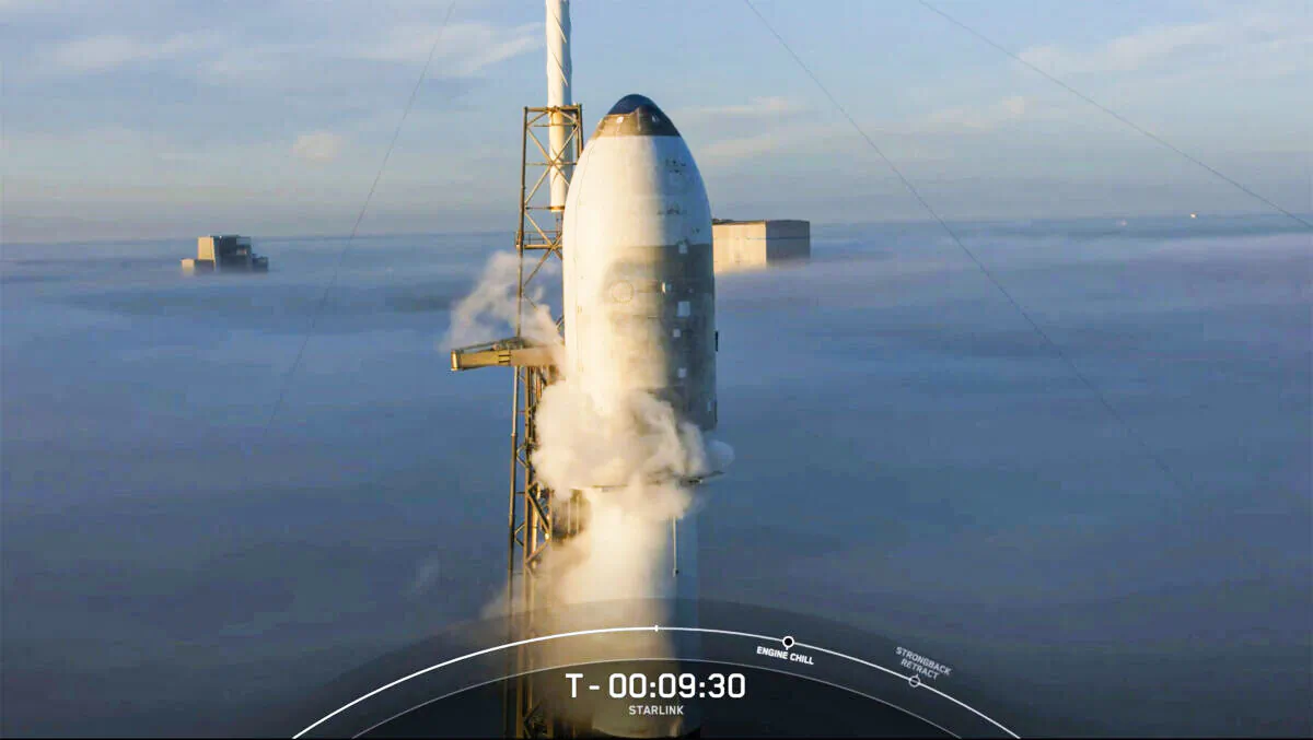 This still image provided by SpaceX shows a SpaceX Falcon 9 rocket lifting off from Cape Canaveral, Fla., Space Force Station on Saturday, Nov. 13, 2021.   SpaceX expanded its constellation of low Earth orbit satellites with the launch of 53 Starlink satellites from Florida.(SpaceX via AP)