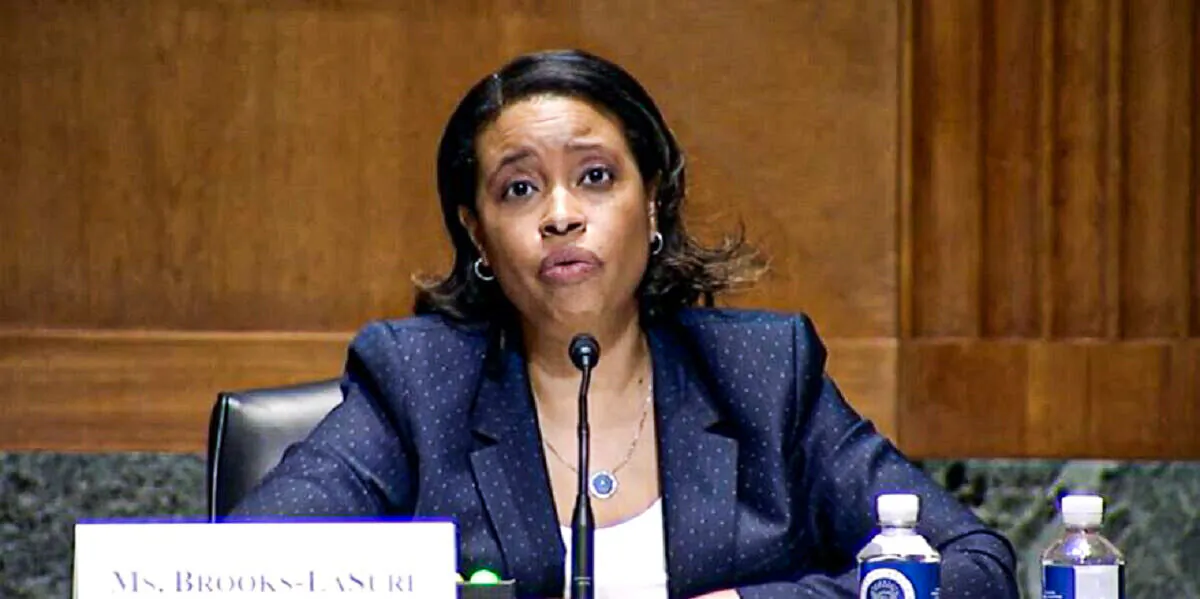 In this image from video, Chiquita Brooks-LaSure, now the administrator of the Centers for Medicare and Medicaid Services, is seen testifying to the Senate during her confirmation hearing in Washington on April 15, 2021. (The Epoch Times via Senate Committee on Finance)