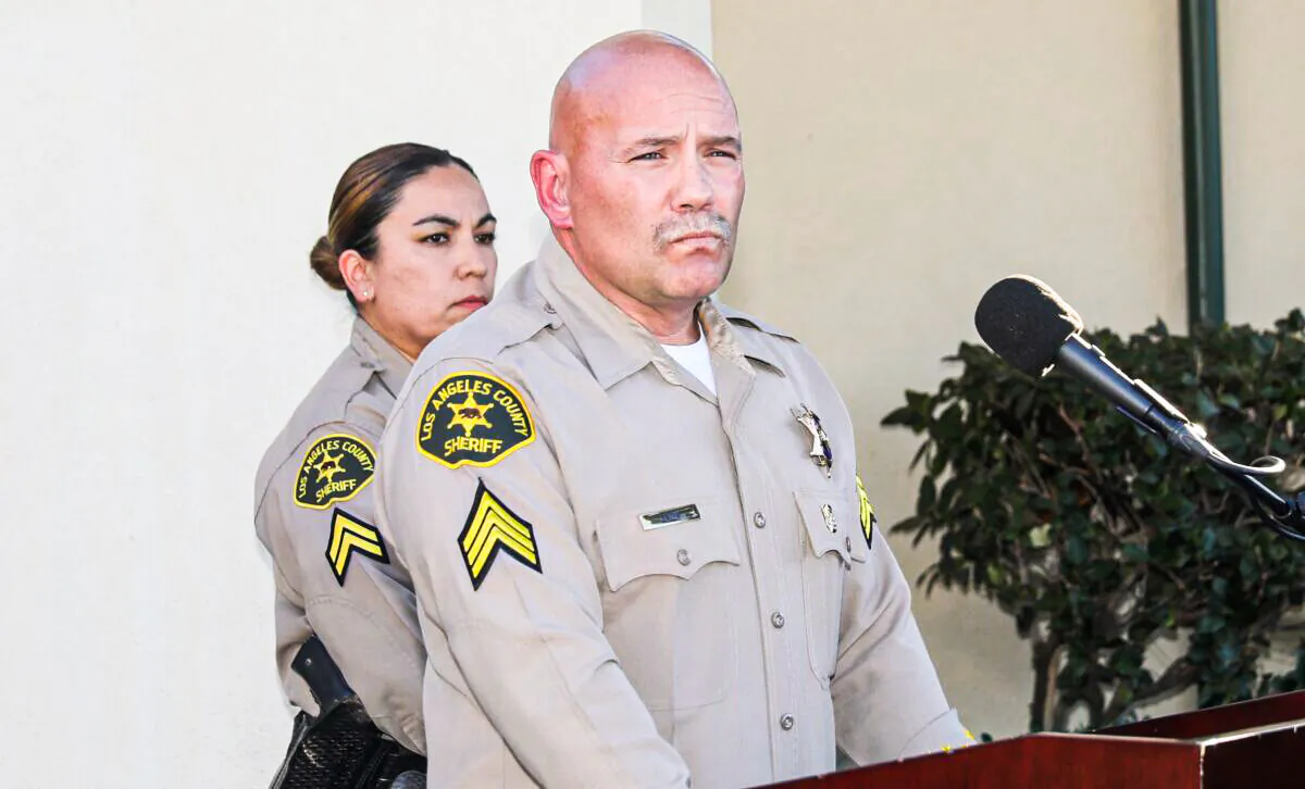 Sergeant Richard Lewis speaks at a press conference in Temple City on Nov. 12, 2021. (Courtesy Los Angeles County Sheriff's Department)