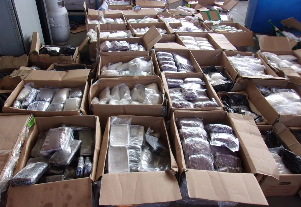 U.S. Customs and Border Protection officers at the Otay Mesa commercial facility seized more than 3,100 pounds of methamphetamine, fentanyl powder, fentanyl pills and heroin as part of the second largest methamphetamine bust along the southwest border in the history of the agency in San Diego, Calif., on Oct. 9, 2020. (DEA)
