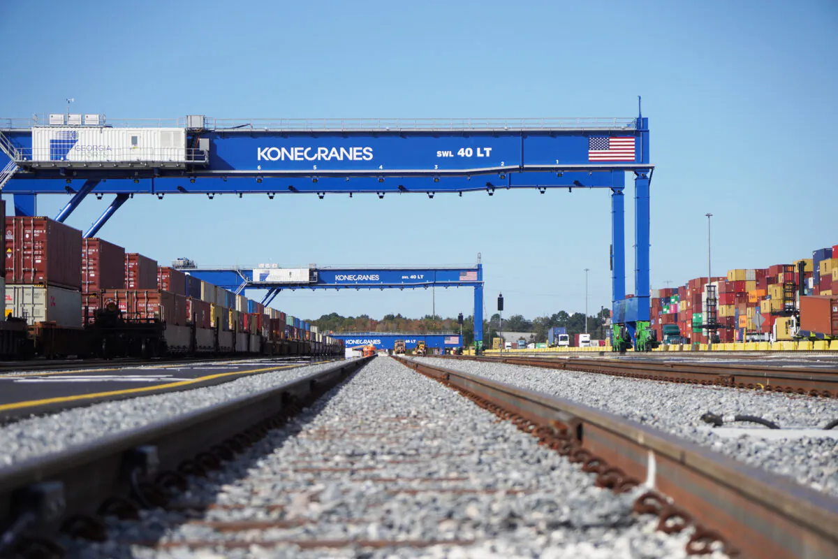 A view of the new Mason Mega Rail Terminal at the port in Savannah, Georgia, on Nov. 12, 2021. (Jackson Elliott/The Epoch Times)