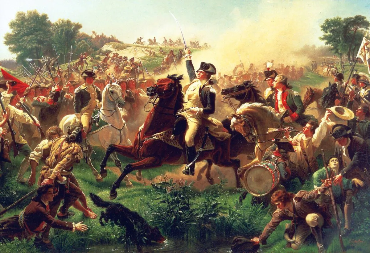 “Washington Rallying the Troops at Monmouth,” 1854, by Emanuel Leutze. Oil on canvas; 23 feet by 13 feet. Doe Memorial Library. (Public domain)