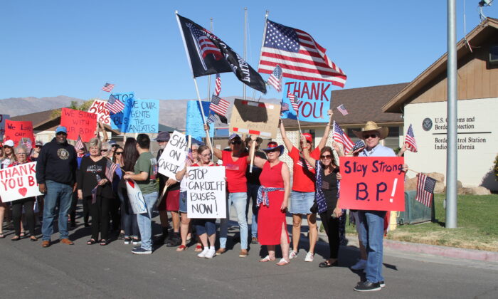Demonstrators gather at a Border Patrol facility in Indio, Calif., on Nov. 11, 2021. (Brad Jones/  Pezou)