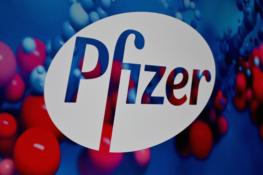 The Pfizer logo is seen at the Pfizer Inc. headquarters in New York City on Dec. 9, 2020. (Angela Weiss/AFP via Getty Images)