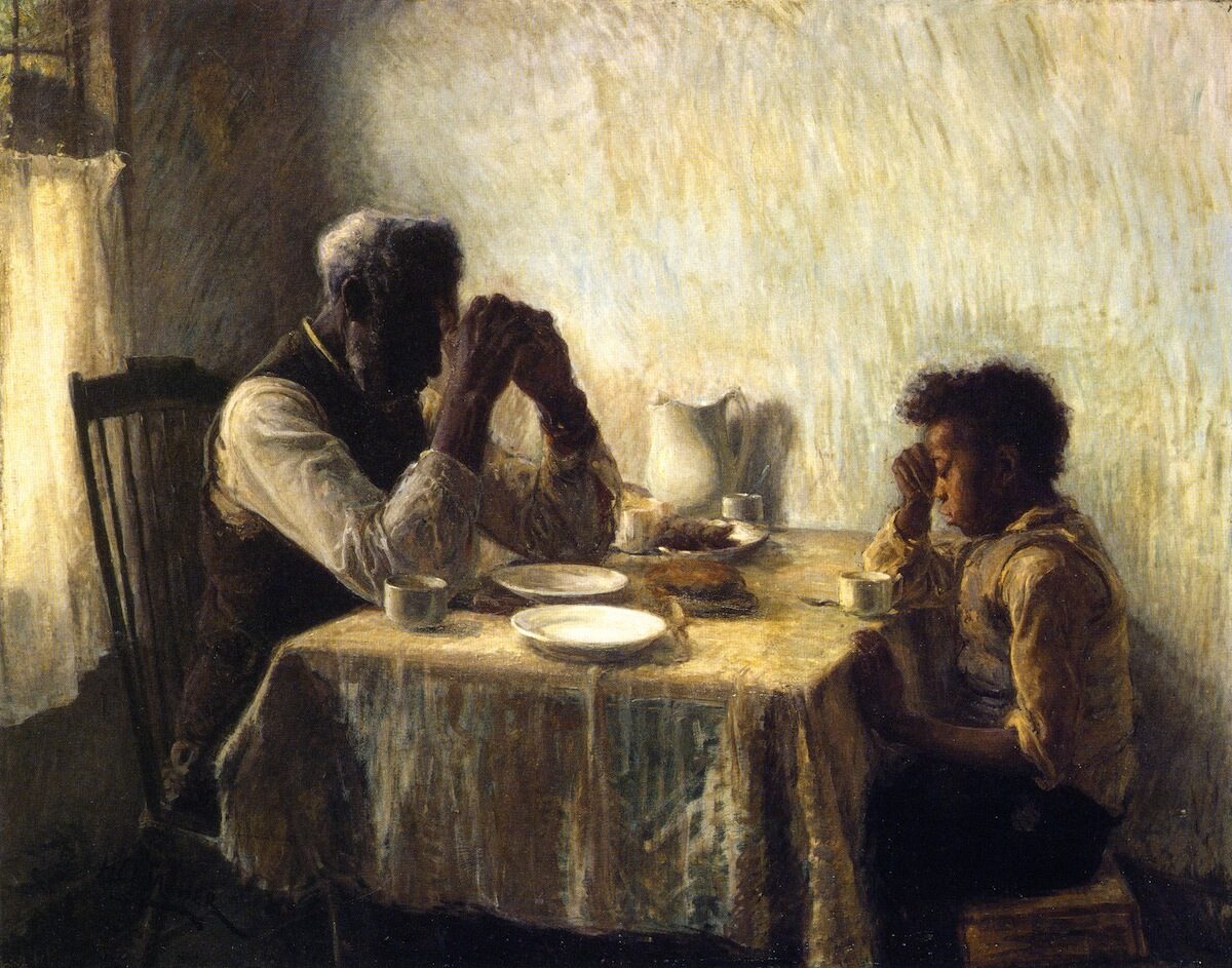 A detail from “The Thankful Poor,” 1894, by Henry Ossawa Tanner. Oil on canvas; 35.5 inches by 44.2 inches. Private Collection. (Public Domain)