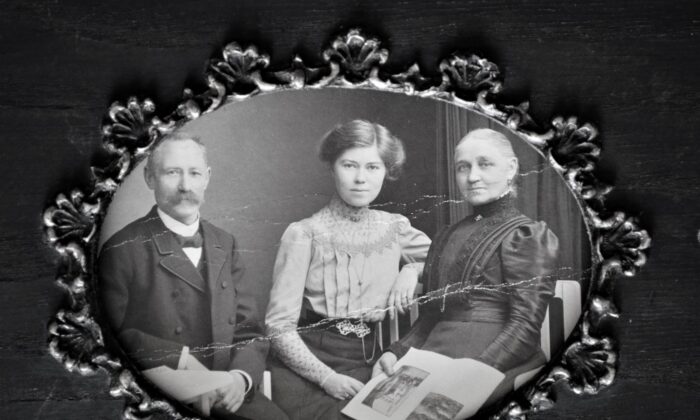 (From L to R)  author's great-grandfather Asmus Peter Christiansen, grandmother Margarette, and great-grandmother Caroline Ernestine Christiansen in Flensburg, Germany, in 1908. (Courtesy of Kent Higgins)