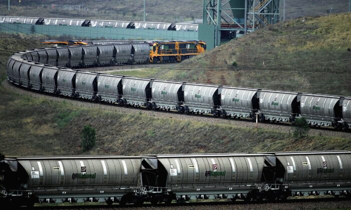 A coal train awaits loading at BHP Billiton's Mt. Arthur coal mine in Muswellbrook, Australia.  In October 2020, the CCP banned the import of Australian coal after former Australian Foreign Minister Marise Payne and former Prime Minister Scott Morrison publicly called on the World Health Organization (WHO) to launch an independent investigation into the origins of COVID-19. (Ian Waldie/Getty Images)