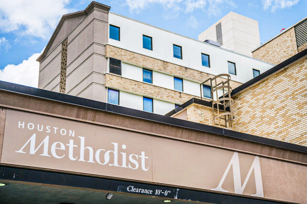 The exterior of the Houston Methodist Hospital in Houston, Texas on June 9, 2021. (Brandon Bell/Getty Images)