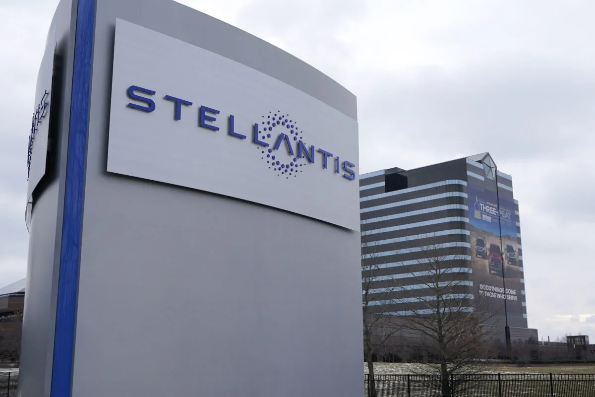 The Stellantis sign outside is shown at the Chrysler Technology Center in Auburn Hills, Mich., on Jan. 19, 2021. (Carlos Osorio/AP Photo)