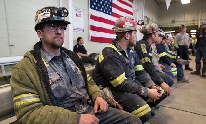 Coal miners wait at the Harvey Mine in Sycamore, Pa., on April 13, 2017. Multiple U.S. coal producers have reportedly sold out of coal through the next year. (Justin Merriman/Getty Images)
