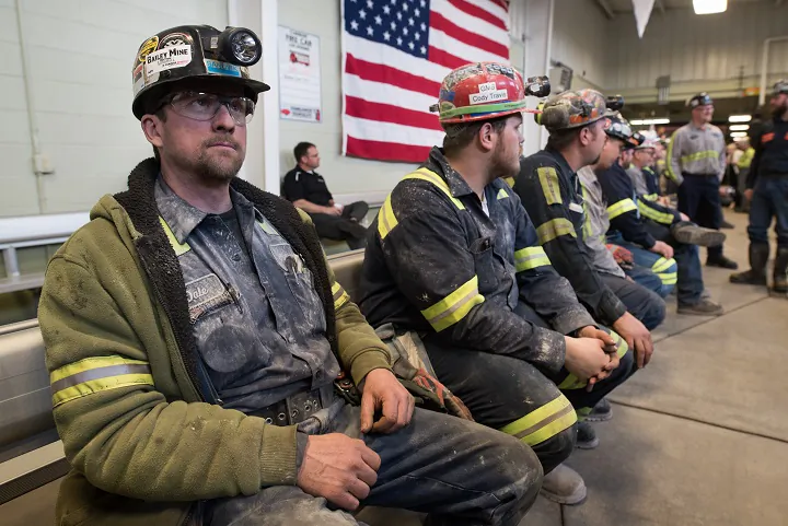Coal miners wait at the Harvey Mine in Sycamore, Pa., on April 13, 2017. Multiple U.S. coal producers have reportedly sold out of coal through the next year. (Justin Merriman/Getty Images)