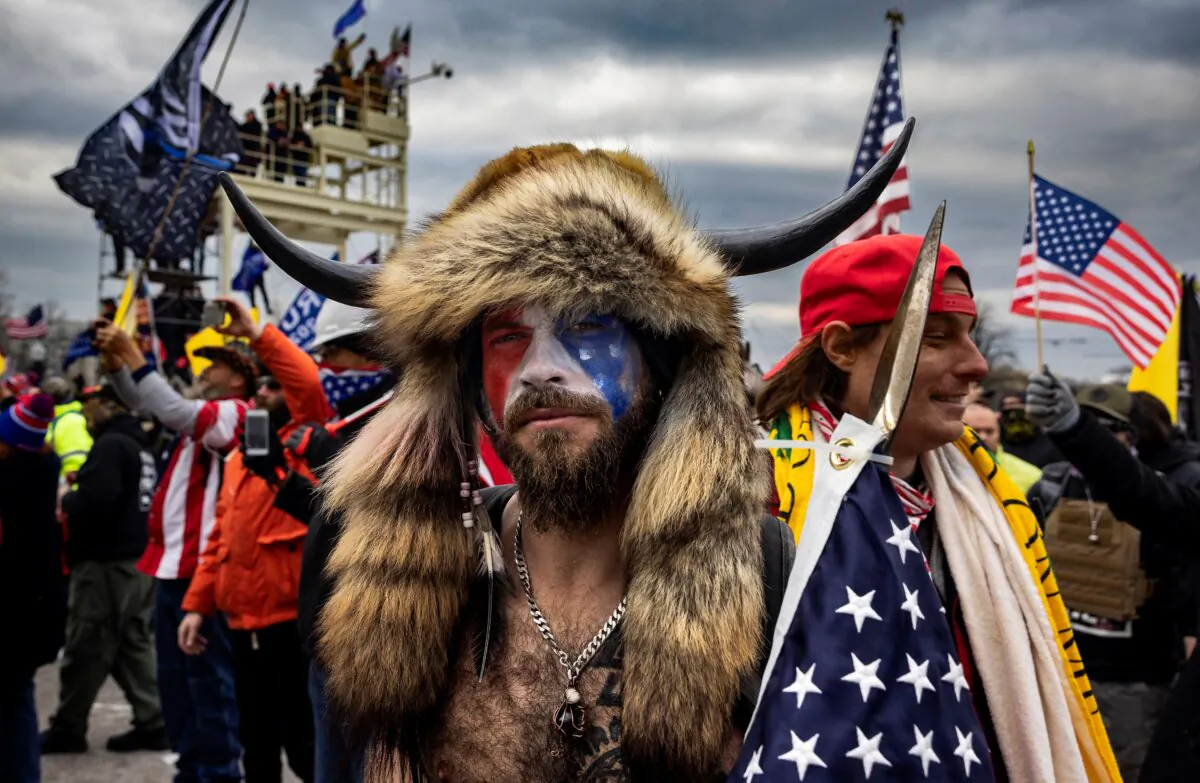Jacob Chansley is seen outside the U.S. Capitol on Jan. 6, 2021. (Brent Stirton/Getty Images)