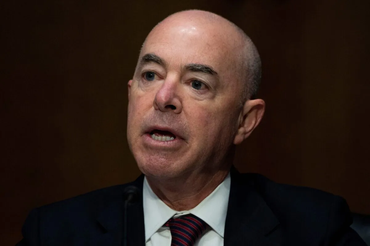 Homeland Security Secretary Alejandro Mayorkas testifies during a Senate Judiciary Committee in Washington on Nov. 16, 2021. (Jim Watson/AFP via Getty Images)