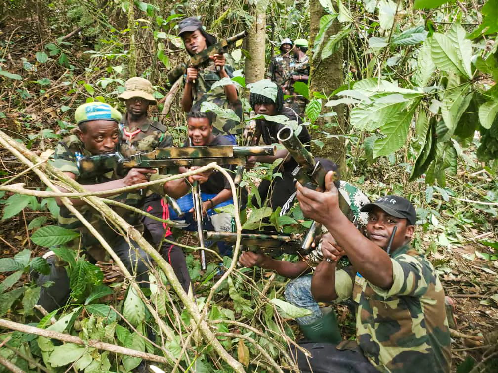 Some members of Anglophone separatist fighters during reconnaissance training in an undisclosed location. (Chris Anu)