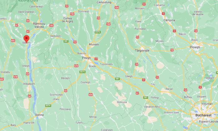 A screenshot from a map showing the town of Babeni, Romania. (Google Maps/Screenshot via   Pezou)