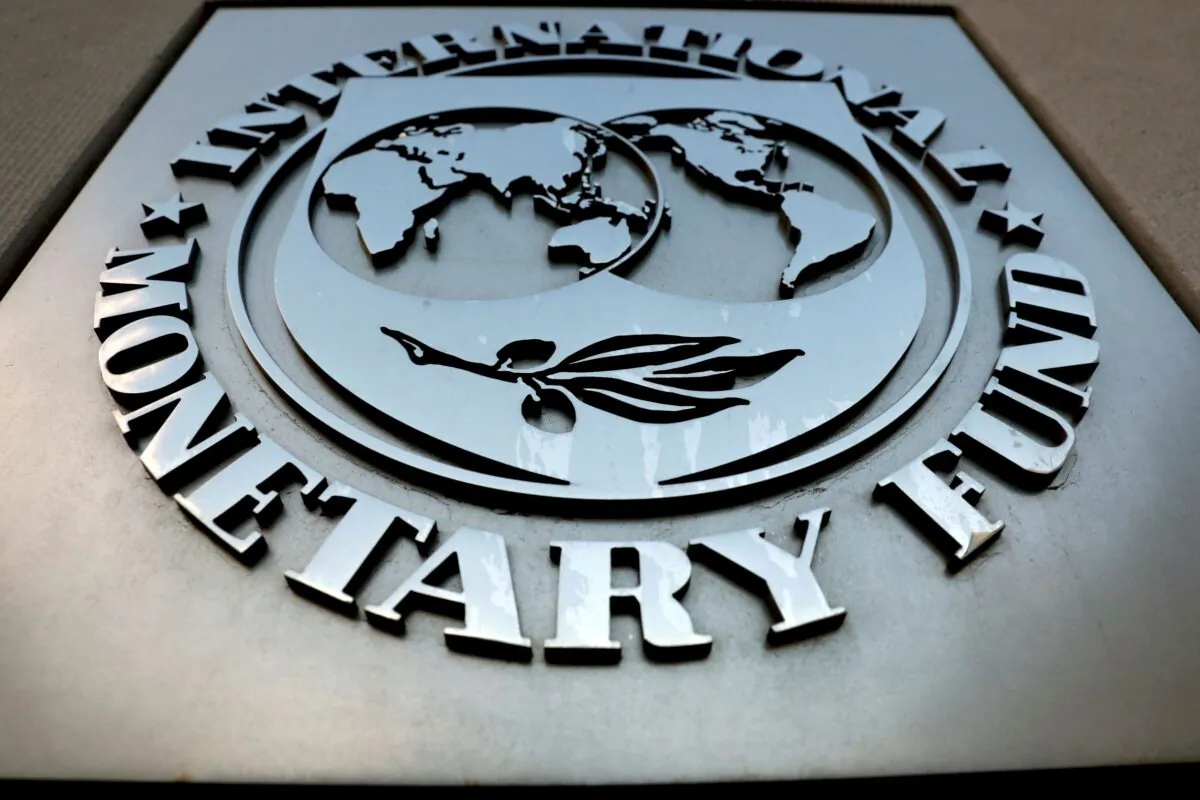 The International Monetary Fund (IMF) logo outside the headquarters building in Washington on Sept. 4, 2018. (Yuri Gripas/Reuters)