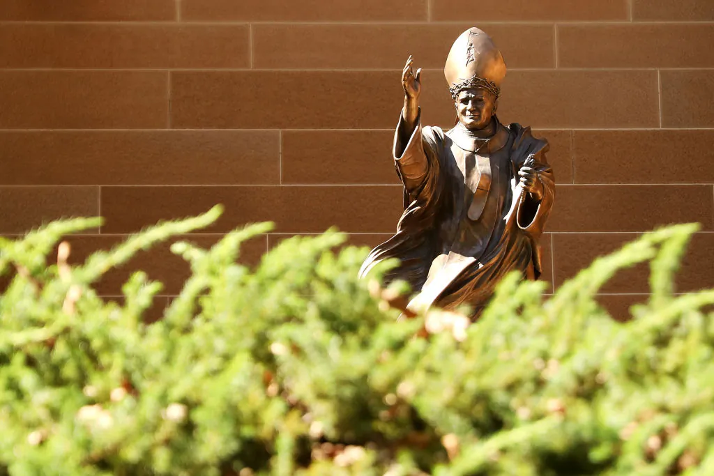 A statue is seen outside the closed St Mary's Cathedral on April 12, 2020 in Sydney, Australia. (Mark Kolbe/Getty Images)
