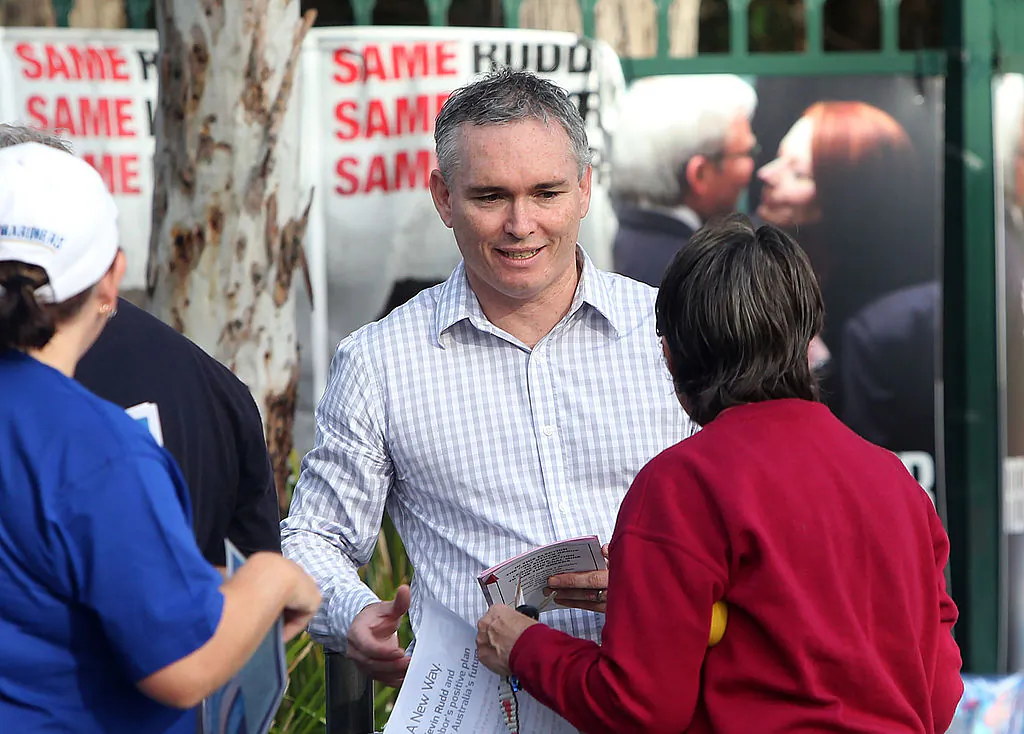 Independent candidate Craig Thomson stands out the front of Blue Haven polling booth in the electorate of Dobell on election day on September 7, 2013 in Gosford, Australia. (Tony Feder/Getty Images)