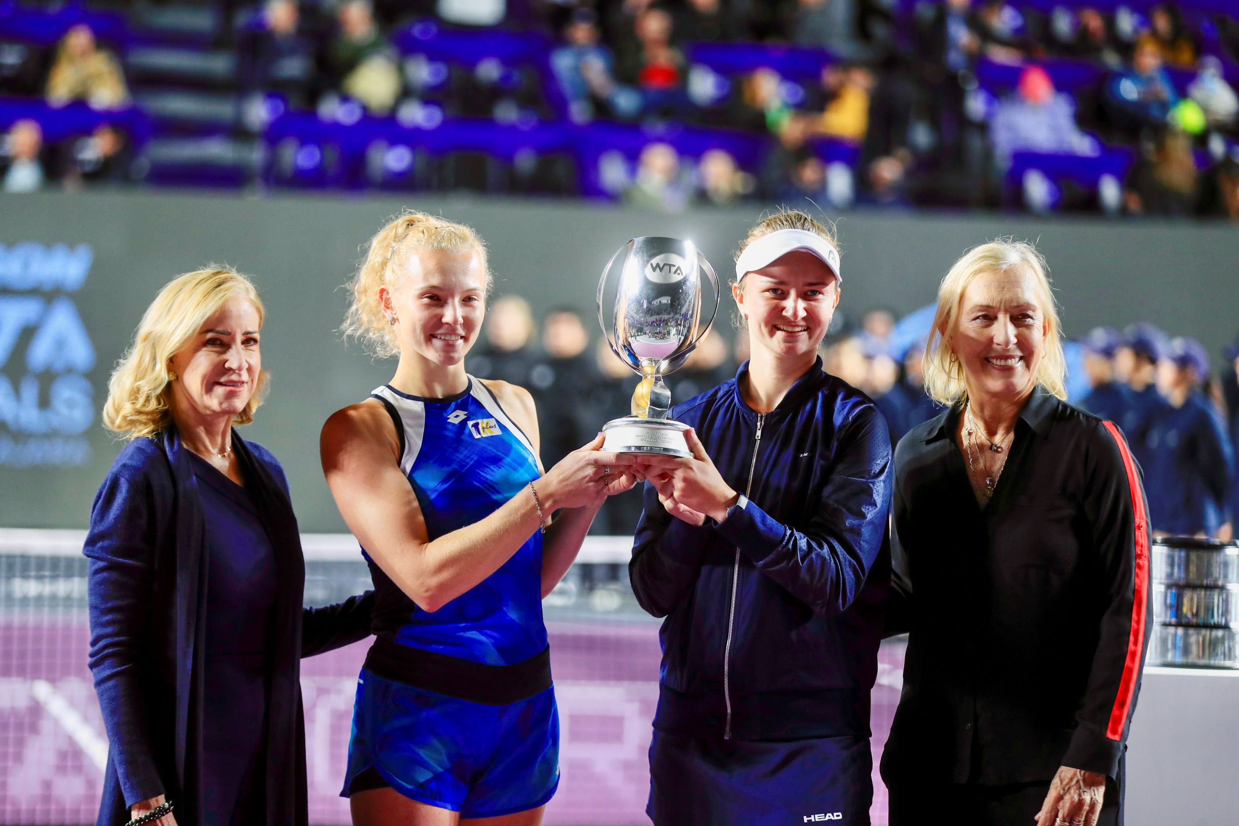 Barbora Krejcikova, second from right, and Katerina Siniakova, second from left